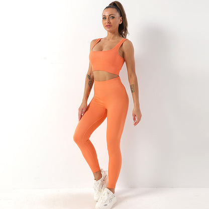 2pcs Thread Bra And Butt Lifting High Waist Leggings Set